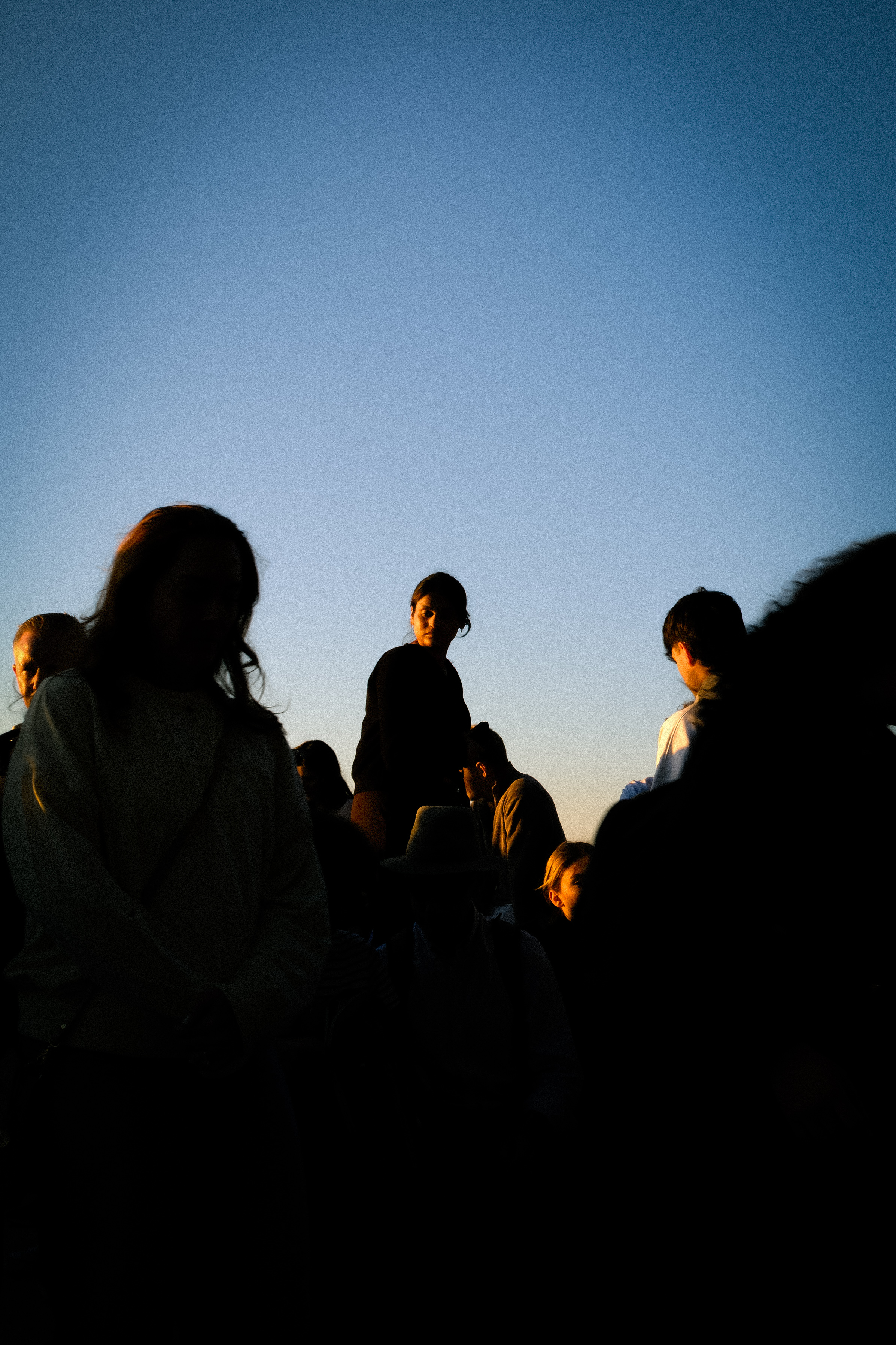 Silhouettes of a crowd at golden hour