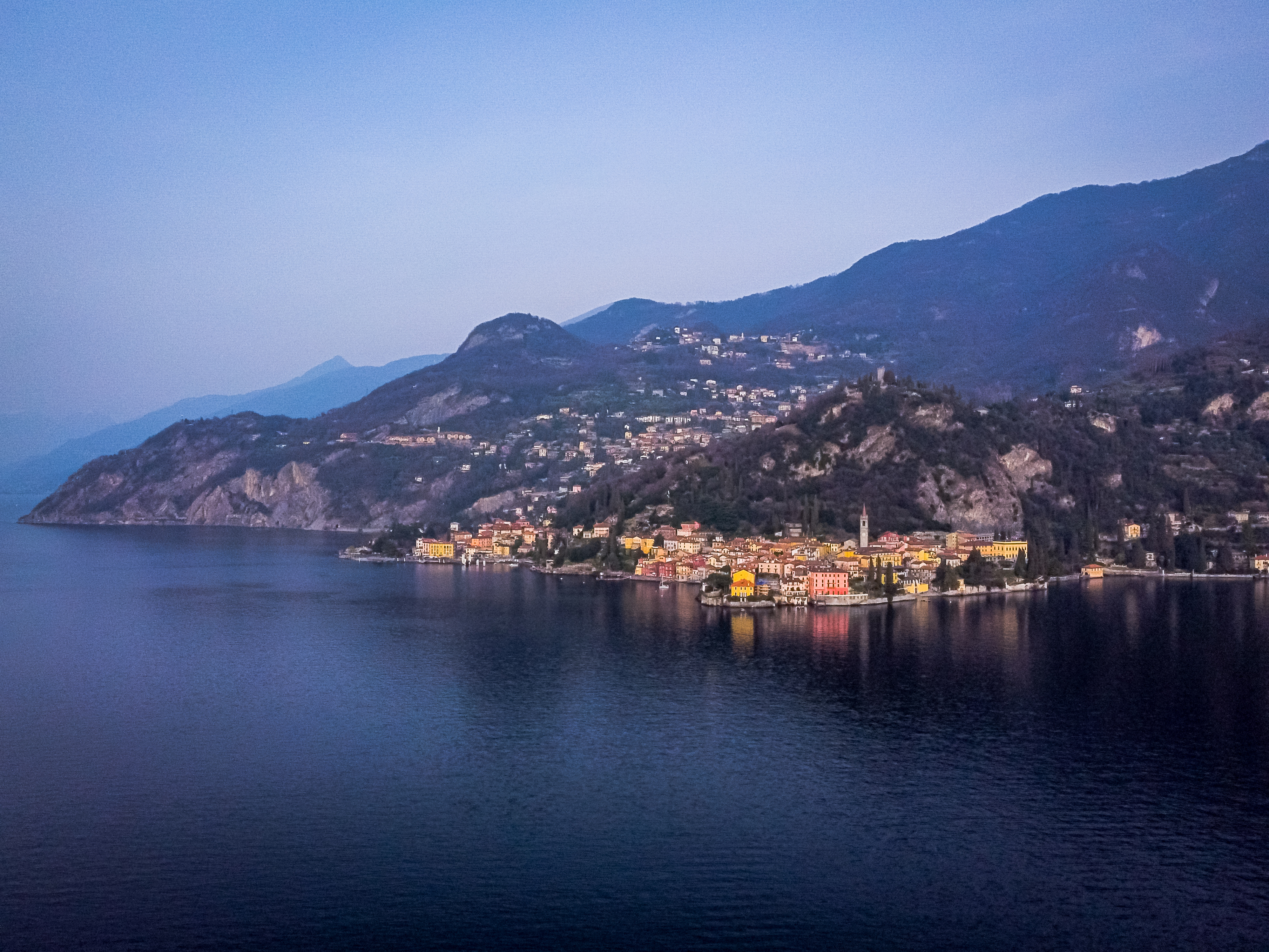Lake Como village at blue hour, Italy